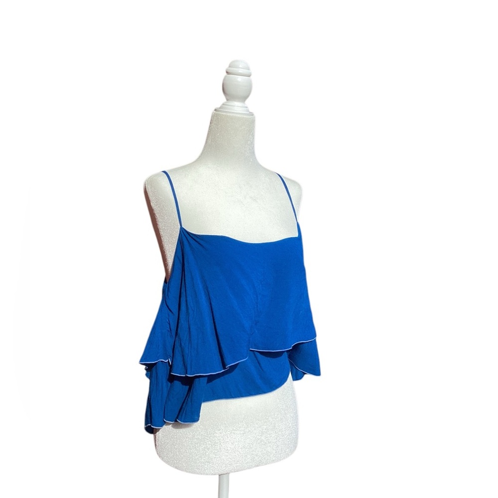 Y2K Indah Cropped Blue Flowy Layered Tank Top